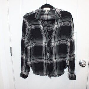 Anthropologie Cloth and Stone‎ Plaid Button Down Shirt Black White Size XS